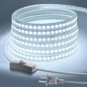 Super Bright Outdoor LED Strip Lights AC 110V 6500K Flexible LED Rope Lights Waterproof 600 LEDs 16.4ft LED Light Strip White for Garden Patio Cabinet Bedroom Indoor Outdoor Decor(16.4FT White)