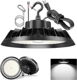 150W UFO LED High Bay Light 22500lm 5000K High Bay LED Shop Light with 5ft Cable ETL/DLC Listed 0-10V Dimmable AC100-277V IP65 Waterproof Commercial Bay Lighting for Shop/Factory/Garage