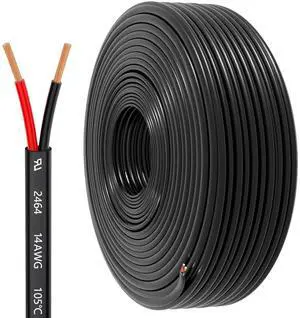 14 Gauge 2 Conductor Electrical Wire 14 AWG 2.08mm Wire PVC Cord 12V/24V DC Low Voltage/Copper-clad Aluminum(CCA)Flexible/2 Wire for Automotive LED Strips Lamp Lighting Marine(9.2M/30FT)