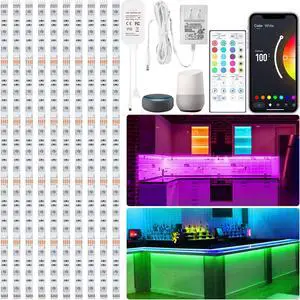 10 PCS Smart RGB Under Cabinet Lights Kit Compatible with Alexa and Google Assistant App and Remote Control Music Sync Color Changing Timer Dimmable for Cabinet Counter Shelf Bookcase