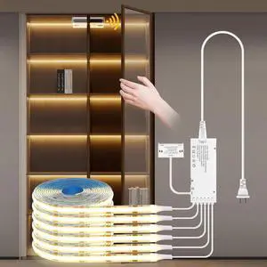 Cabinet Light 12V 6-in-1 COB LED Strip Light with Dual-Door Sensor Switch Adhesive Back & Cuttable  Under Cabinet Lighting for Wine Cabinets Shoe Cabinets Wardrobes Display Cabinets