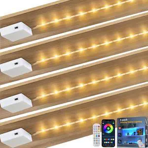 Battery Powered LED Strip Lights 20 inch x 4 Pack Wireless LED Strip Lights for Bedroom Color Changing APP Remote Led Lights for TV Kitchen Under Cabinet Lighting Shelves Under Counter Closet