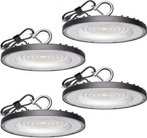 4 Pack UFO Led High Bay Light 250W 35000lm 5000K Daylight ETL Listed High Bay Led Lights with 5 Cable US Hook IP65 Waterproof Commercial Lighting Fixture for Warehouse Workshop Barn Factory