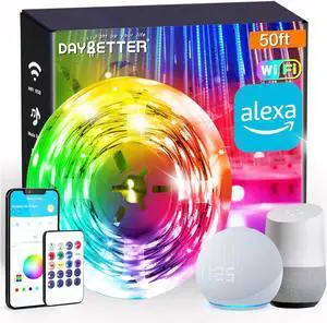 Smart WiFi Led Strip Lights App Controlled Compatible with Alexa and Google Assistant Timer Schedule RGB Strip Color Changing Décor for Bedroom Party Kitchen 50ft