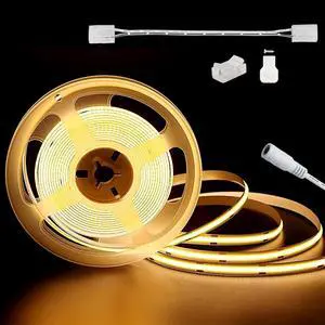 COB LED Strip Light 20ft/6.1m 3000K Warm White 3087LEDs High Lumen CRI90+ Super Bright Lead-free Material DC24V Flexible LED Tape for Home&Office DIY Lighting Project(Power Supply Not Included)