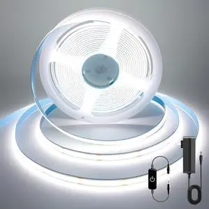 COB LED Strip 16.4ft White LED Strip Light Dimmable LED Light Strip 6000K Bright Daylight White CRI92+ 8mm Width 24V Flexible LED Tape Light for TV Bedroom Kitchen Cabinet Closet Home.