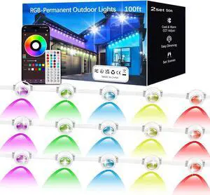 100FT Permanent Outdoor Lights RGB Waterproof Smart LED Eaves Lights with App Remote Control for Christmas and All Holiday Decor Daily and Accent Lighting House Roof and Garden Lighting