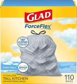 Tall Kitchen Drawstring Trash Bags - Odorshield 13 Gallon White Trash Bag Febreze Fresh Clean 110 Count
