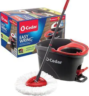 EasyWring Microfiber Spin Mop Bucket Floor Cleaning System Red Gray Standard