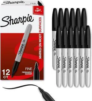 Sharpie Permanent Markers Fine Tip Black 12 Count - For Classroom Office & Home Quick Drying Fade Resistant For Wood Plastic Paper Metal And More Ideal for Posters Drawing Coloring