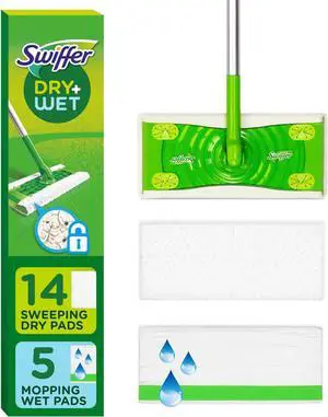 Sweeper 2-in-1 Dry + Wet Floor Mopping and Sweeping Kit Multi-Surface Kit for Floor Cleaning Kit Includes 1 Sweeper 14 Dry Sweeping Cloths 5 Wet Mopping Cloths