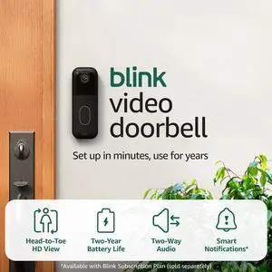 Video Doorbell (newest model) C Head-to-toe HD view two-year battery life and simple setup. Sync Module Core included C System (Black)