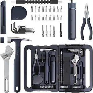 40-Piece Tool Kit Household Essentials tool set w/Smart Electric Screwdriver (LED 3 Torque) + 14 Tools & 26 Accessories | Pro-Grade Compact Organizer for Home Repairs DIY