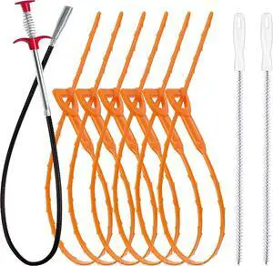 35.5inch Drain Clog Remover(1pcs) 25inch Drain Snake Hair Remover(6pcs)  Cleaning Brush(2pcs) Hair Catcher Drain Auger Cleaner Tool Set For Toilet Kitchen Sink Bathroom Tub Sewer 9 Pack