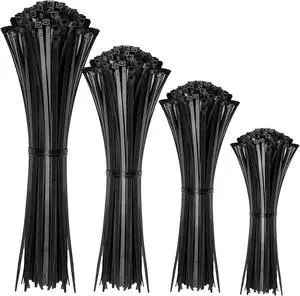 Cable Zip Ties 400 Pack Black Assorted Sizes 12+8+6+4 Inch Multi-Purpose Self-Locking Nylon Cable Cord Management Plastic Wire Ties for Home Office Garden Workshop. By