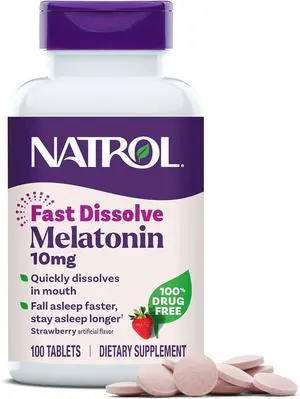 Fast Dissolve Melatonin 10mg Tablets - Strawberry Flavor 100 Count Sleep Support Melatonin Tablets for Adults 100-Day Supply