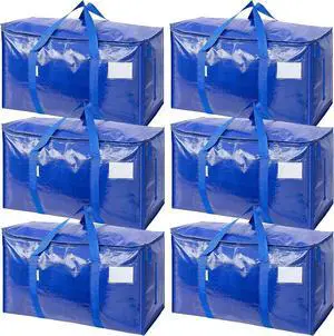 6 Pack Extra Large Moving Bags with Zippers & Carrying Handles Heavy-Duty Storage Tote Moving Boxes for Space Saving