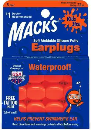 Macks Soft Moldable Silicone Putty Ear Plugs - Kids Size 6 Pair - Comfortable Small Earplugs for Swimming Bathing Travel Loud Events and Flying | Made in USA