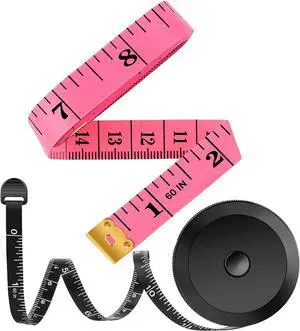 2 Pack Tape Measure Measuring Tape for Body Fabric Sewing Tailor Cloth Knitting Vinyl Home Craft Measurements 60-Inch Soft Fashion Pink & Retractable Black Double Scales Rulers for Body Weight