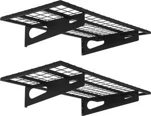2-Pack 1.5x3FT Garage Shelving 17.7-inch-by-35.8-inch Wall Shelf Garage Storage Rack Wall Mounted Floating Shelves Black