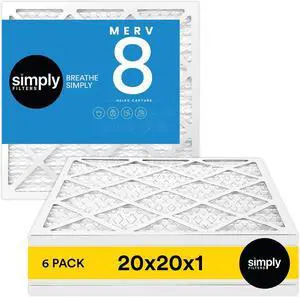20x20x1 Air Filter Merv 8 MPR 600 6 Pack Furnace Air Filter for HVAC (Actual Size: 19.75x19.75x0.75) DUST Pet & Allergy Control