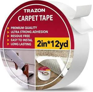 Carpet Tape Double Sided - Rug Tape Grippers for Hardwood Floors and Area Rugs - Carpet Binding Tape Strong Adhesive and Removable Heavy Duty Stickers Grip Tape Residue Free (2 Inch / 12 Yards)