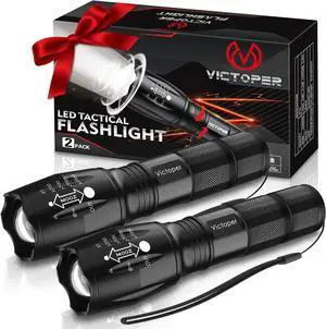 LED Flashlight 2 Pack Bright Tactical Torch High Lumens with 5 Modes Waterproof Zoomable Flash Light for Outdoor Gifts for Hunting Camping Essentials Gear