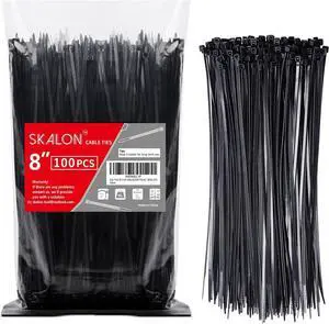 Zip Ties 8 inch (100 Pack) 40lbs Tensile Strength Black Cable Ties Wire Ties for indoor and outdoor use by Skalon