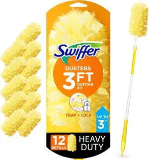 Duster Heavy Duty Dusting Kit Cleaning Supplies 3 ft Extended Handle 1 Duster 12 Refills