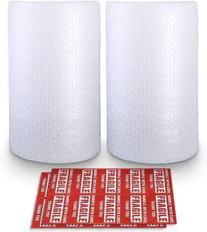 Bubble Cushioning Wrap Rolls 3/16 x 12 x 72 ft Total [2 Rolls of 36 Feet] Perforated Every 12 20 Fragile Stickers for Packaging Shipping Mailing
