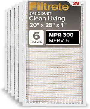 20x25x1 AC Furnace Air Filter MERV 5 MPR 300 Capture Unwanted Particles 3-Month Pleated 1-Inch Electrostatic Air Cleaning Filter 6-Pack (Actual Size 19.69x24.69x0.81 in)