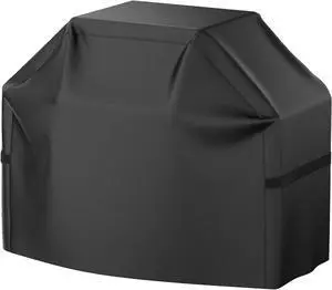 Grill Cover 58 inch BBQ Gas Grill Cover for Outdoor Grill Waterproof Anti-UV Rip-Proof Fade Resistant Material Barbecue Cover with Hook-and-Loop Straps & Adjustable Hem Drawstring Black