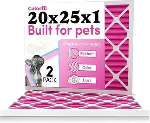 20x25x1 Air Filter (2-Pack) | Made in the USA | Color Changing | Remove Cat and Dog Odor | MERV 8 for Pet Hair Dander and Dust | 19.5x24.5x0.75 Exact Size