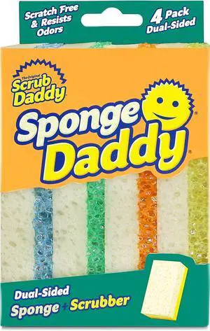 Sponge Daddy - Scratch-Free Multipurpose Dish Sponge - BPA Free & Made with Polymer Foam - Stain & Odor Resistant Kitchen Sponge (4 Count)