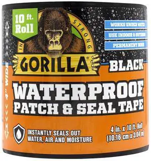 Waterproof Patch & Seal Tape Black Tape 4 x 10 (Pack of 1) - Permanent Weather Resistant Seal for Leaks and Repairs