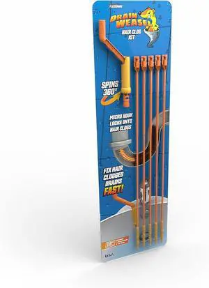 Drain Weasel Sink Snake Hair Clog Remover Tool Pipe Bathroom Bathtub Cleaner 18-inch Made in the USA 5 Wands and Removable Handle
