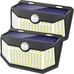 Solar Lights Outdoor 120 LED with Lights Reflector and 3 Lighting Modes Motion Sensor Wall Lights IP65 Waterproof Solar Powered for Garden Patio Yard (2Pack)