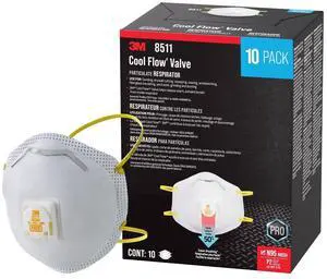 N95 Respirator 8511 Cool Flow Valve 10 Pack NIOSH-APPROVED Advanced Filter Media For Easy Breathing Comfortable For Long Periods Of Wear Helps Filter Pollen Mold Spores & Dust (8511PB1-A-PS)