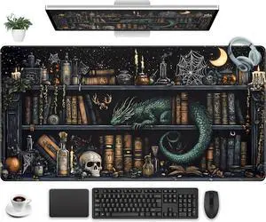 Black Desk Mat Gaming Desk Pad Large Mouse Pad Mysterious Library Mouse Mat XXL Laptop Keyboard Pad Vintage Gamer Mouse Pad Full Desk Mousepads Cool Office Desk Accessories 31.5x15.7