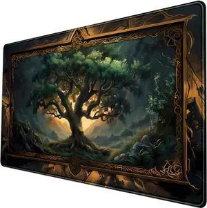 Mystical Green Tree Large Gaming Mouse Pad Forest Tree of Life Deskpad Mat XXL Extended Gaming Desk Large Mousepad Computer Laptop Keyboard and Mouse Mat Office Desk Decor Pad 31.5x15.8 in