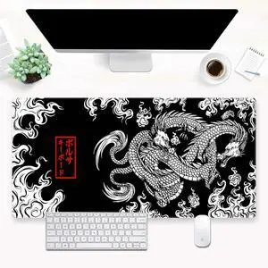 Black and White Mouse Pad Gaming Mousepad XXL Japanese Mouse Pads Anime Dragon Full Desk Keyboard Mat Extended Computer Desk Matt with Stitched Edges Non-Slip Desktop Mat 31.5 x15.7 in