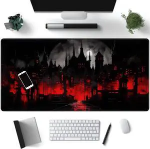 Black Castle Large Mouse Pad Red and Black Mousepad Gaming Playmat Game Mat Big Full Keyboard and Mouse Pads Cool Desk Pad for Keyboard with Stitched Edges Anti-Slip Desk mat 31.5 X 15.7