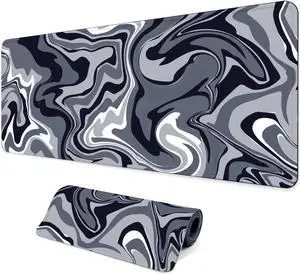 Large Extended Computer Mouse Pad with Non-Slip Rubber Base Long Gaming Mouse Mat with Stitched Edges XL Anime Mousepad for Laptop 31.5 x 11.8 inch (Black Grey Fluid)