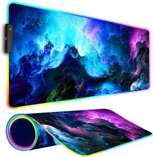 RGB Gaming Mouse Pad Large Mousepad with Led Light Keyboard Pad Gaming Accessories for Desk Non-Slip Rubber Base Big Mouse Mat for Gamer 31.5 X 11.8 Inch Dazzling Galaxy