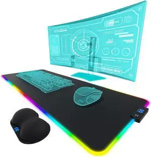 Large Gaming Mouse Pad - Extra Long Desk Pad with Mousepad Wrist Rest- 15 Color Modes with 2 Brightness Levels - RGB Mouse Pad for Gamers - XL Big Extended LED Light Mat