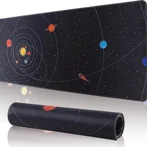 Large Gaming Mouse Pad for Desk Cover 35.43 X 15.75 Inches Large Black Computer Desk Pad Mat for Keyboard and Mouse 3mm Thick Non-Slip Base Planet Space Mousepad for Desk Accessories