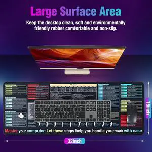 Excel Cheat Sheet Desk Pad Mat (11.8x31.5in) - XL Excel Formulas Shotcuts Mouse Pad Cheat Sheet Excel Function Modules & Waterproof | 3mm Non-Slip Pc Keyboard Cover | Office/Gaming Large XL Mouse Pad
