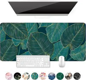 Desk Mat Ultra Large Mouse Pad XXL Gaming Mousepad Green Tropical Leaves Deskpad Big Extended Full Size Mouse Pad Desktop Desk Matt for Keyboard Laptop & Computer 35.5 x 15.7 in