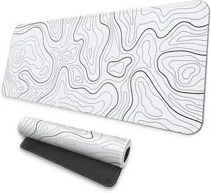 Large Gaming Mouse Pad Full Keyboard Mat Long Laptop Mousepad Computer Mouse Mat for Home and Office Anti-Slip Rubber Base 31.5 x 11.8 Inches (Grey White Topographic Map)