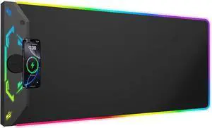 Gaming Mouse Pad Magnetic Wireless Charging Mouse Pad Gaming 35x15.8 Large RGB Desk Mat for Laptop/Keyboard 24 Light Effects Non-Slip Base Waterproof Ultra-Smooth Surface with Adapter Black